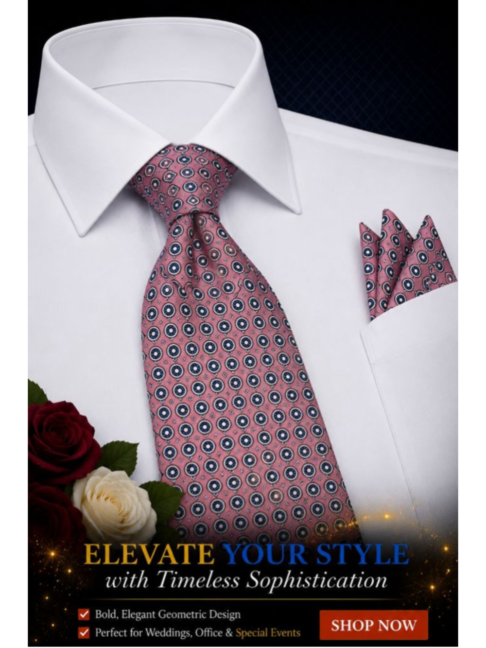 Dillard's Pink & Blue Geometric Pattern Men’s Silk Tie One Size